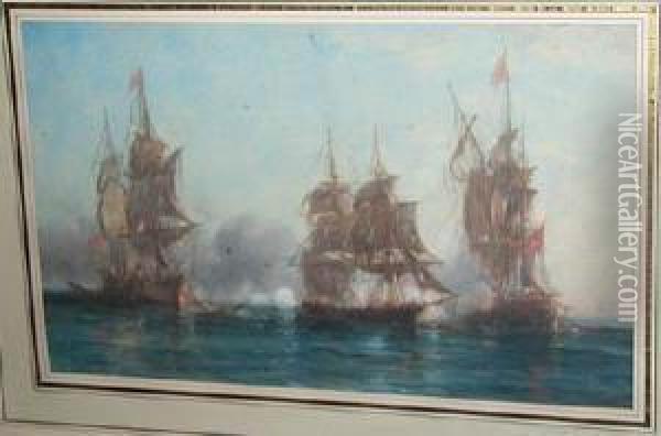 Bataille Navale Avec La Flotteturque Oil Painting - Francois Pierre Barry