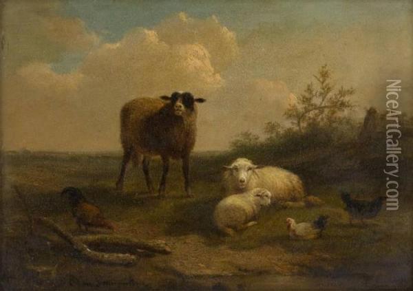 Poules Et Moutons Oil Painting - Cornelis van Leemputten