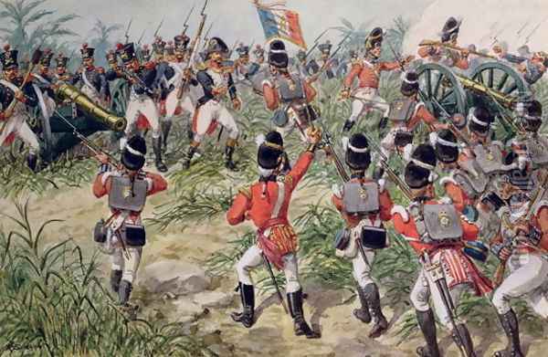 The Charge of the 7th Foot Royal Fusiliers, Martinique, 1st February, 1809 Oil Painting - Richard Simkin