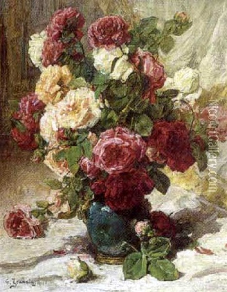 Vase Aux Roses Oil Painting - Georges Jeannin
