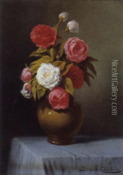 Bouquet De Roses Oil Painting - Jacques Francois Carabain