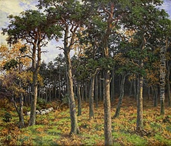 Skogsglanta Med Faraherde Och Far Oil Painting - Joseph Dixon Clark