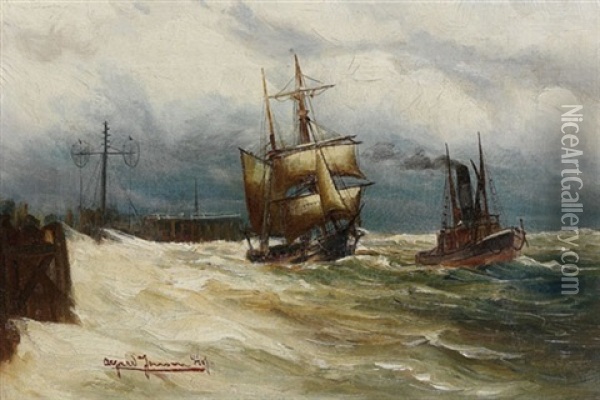 Ausfahrt Aus Dem Cuxhavener Hafen Oil Painting - Alfred Serenius Jensen