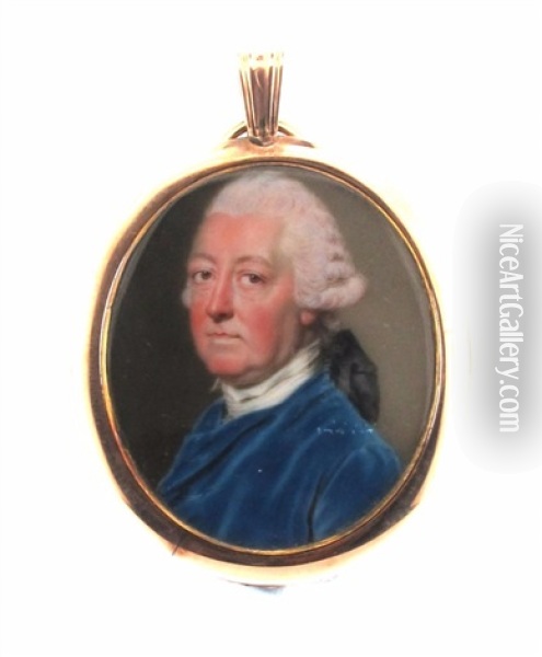 Portrait Miniature Of Edward Stanley, Head And Shoulders, Wearing A Blue Coat Oil Painting - John Smart the Elder