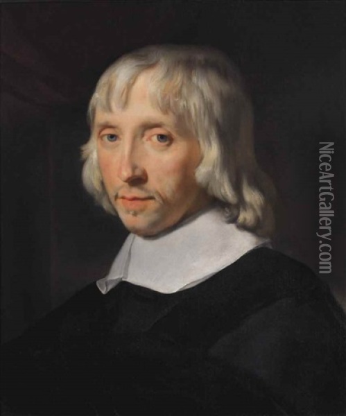 Portrait Of A Gentleman, Bust-length, In A Black Costume With A White Collar Oil Painting - Abraham Lambertsz Jacobsz van den Tempel