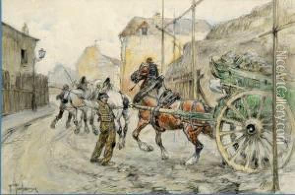 Chevaux Trainant Un Chariot Oil Painting - Frederic Puechmagre
