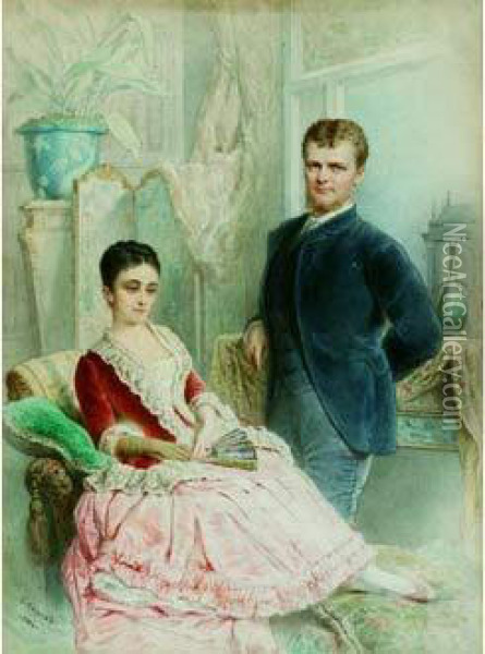 Couple Dans Un Interieur Oil Painting - Charles Camino