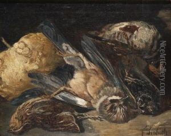 Stillleben Mit Toten Vogeln Und
 Kurbis. Oil Painting - Johann Baptist Hofner