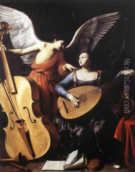 Saint Cecilia and the Angel c. 1610 Oil Painting - Carlo Saraceni