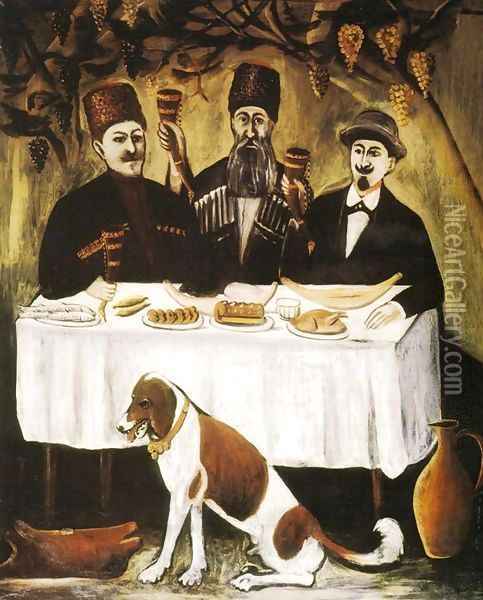 Feast in a Gazebo Oil Painting - Niko Pirosmanashvili