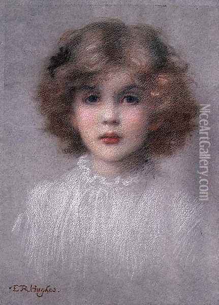 Portrait of a Young Girl Oil Painting - Edward Robert Hughes