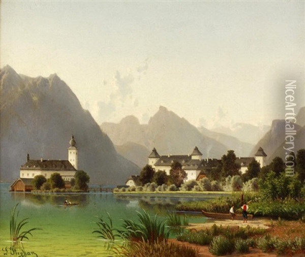 Landscape With Lake Oil Painting - Leopold Stephan