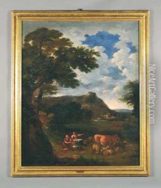 Paesaggio Con Pastori Al Riposo Oil Painting - Carlo Antonio Tavella