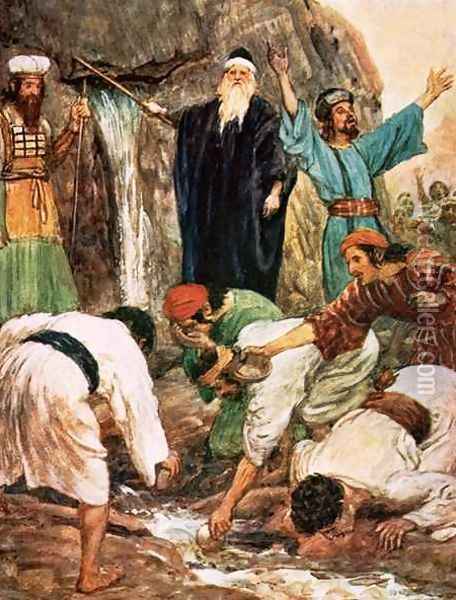 Moses striking the rock Oil Painting - William Hatherell
