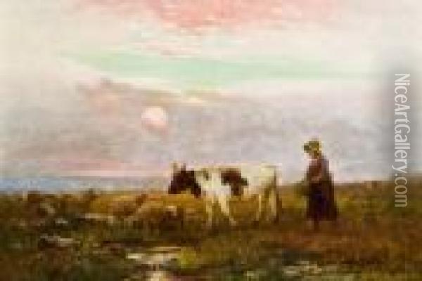 Schaferin Mit Herde * Oil Painting - Otto Karl Kasimir Von Thoren