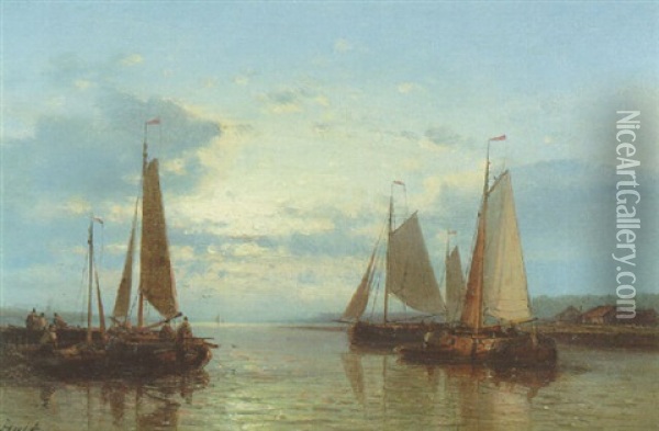 Sailing Vessels In A Calm Estuary Oil Painting - Abraham Hulk the Elder