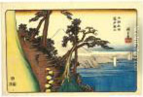 Three Prints: 'satta Fuji' From 
The Series 'honcho Meisho' (famous Views Of Our Country), ````atagosan 
No Aki No Tsuki', From The Series 'edo Hakkei' (eight Views In Edo) And 
'ryogoku Kawabiraki' From The Series 'toto Meisho' (famous Places Of The
 Oil Painting - Utagawa or Ando Hiroshige