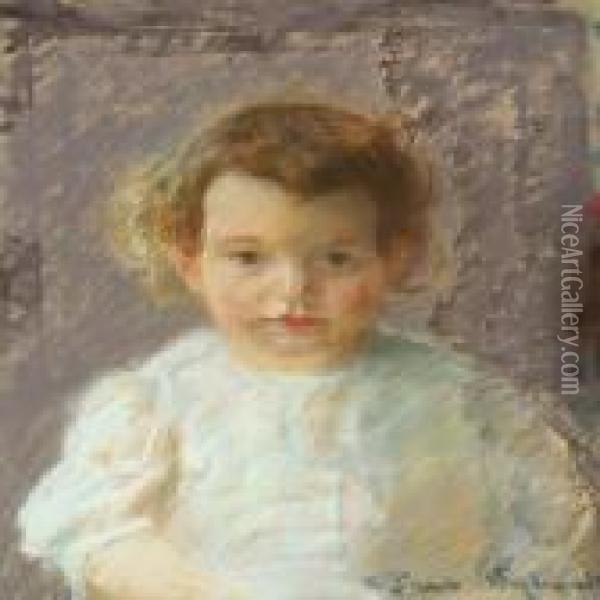 A Child Portrait Oil Painting - Poul Friis Nybo