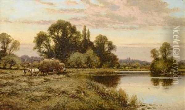 Carting Hay By The Thames Oil Painting - Alfred Augustus Glendening Sr.
