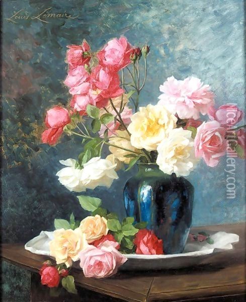 Still life of roses Oil Painting - Louis Marie Lemaire