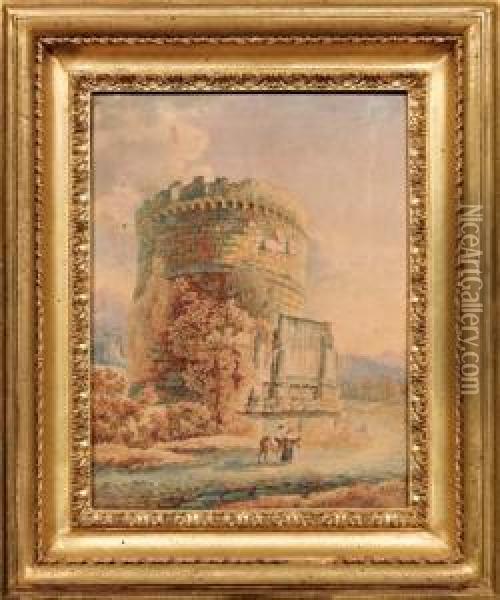 Veduta Con Il Mausoleo Di Cecilia Metella Oil Painting - Abraham Louis R. Ducros