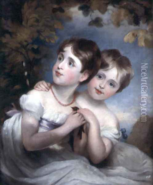 Two Girls with a Bird Oil Painting - Margaret Sarah Carpenter