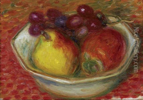 Pear, Persimmon And Grapes Oil Painting - William Glackens