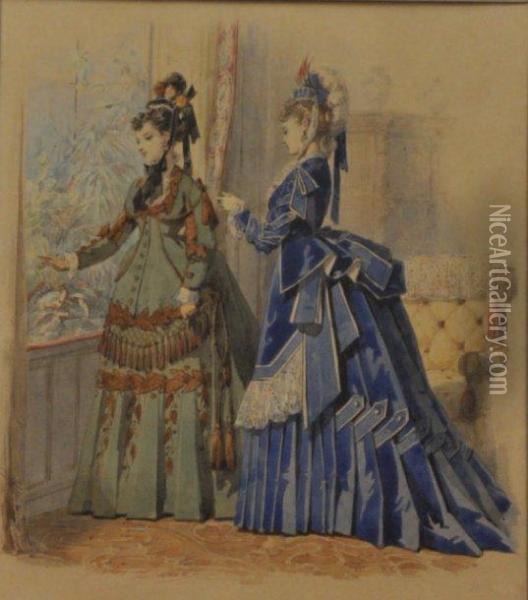 Deux Elegantes A La Fenetre Oil Painting - Jules David