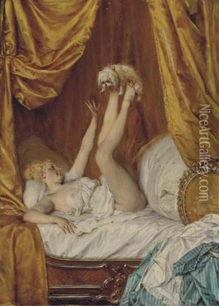 A Precarious Game Oil Painting - Heinrich Lossow