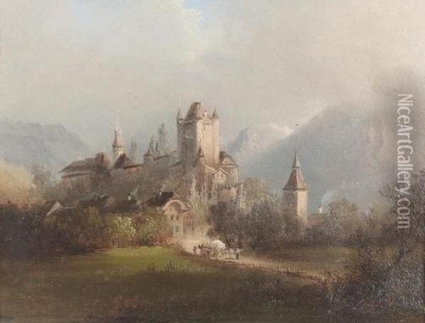 Ansicht Von Thun Mit Schloss Und Kirche. Oil Painting - Ferdinand Sommer