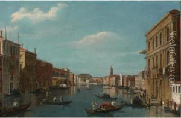 View Of The Grand Canal, Venice,
 Looking North-west From The Palazzo Vendramin-calergi To S. Geremia And
 The Palazzo Flangini Oil Painting - Vincenzo Chilone