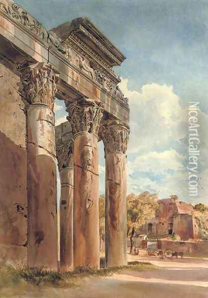 The Temple of Antoninus and Faustina in the Forum, Rome Oil Painting - Thomas Hartley Cromek