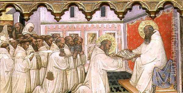 St. Benedict hands over the Rule of the New Order to the Monks of Monte Cassino Oil Painting - Turino Vanni