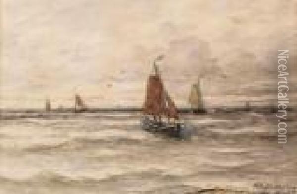 Sailing Vessels On Open Sea Oil Painting - Hendrik Willem Mesdag