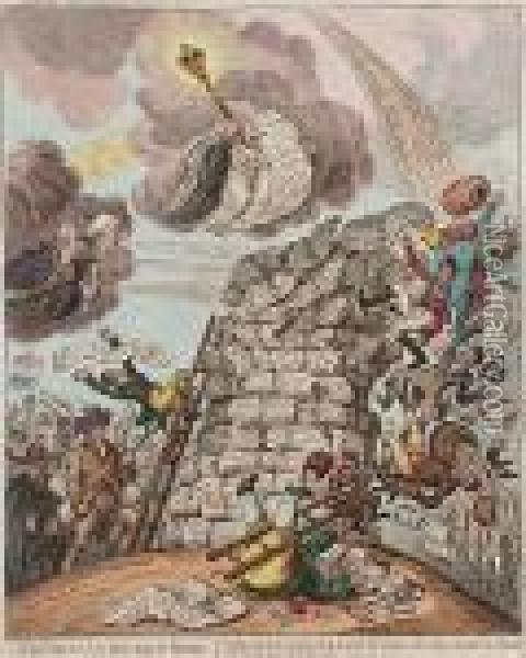 Overthrow Of The Republican Babel Oil Painting - James Gillray