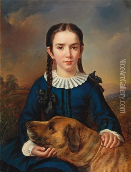Portrait Of The Baroness Trent-turcati With Dog Oil Painting - Elisabeth Modell