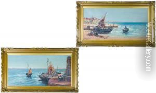 Scottish Coastal Harbour Scenes Oil Painting - Gilbert Walker