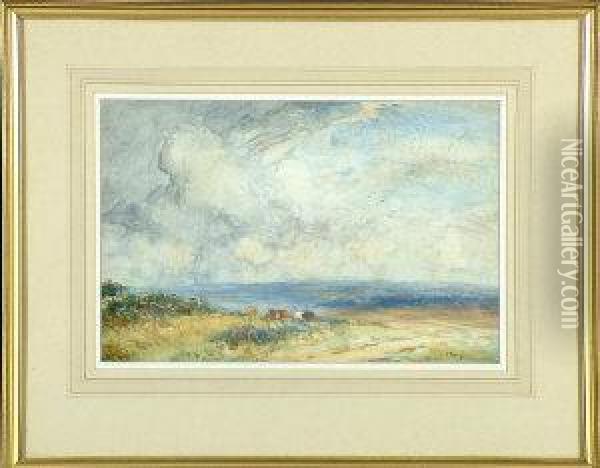 A Yorkshire Landscape With Cattle Grazing Below A Summer Sky Oil Painting - John Atkinson