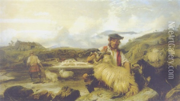 Sheep-dipping In The Highlands Oil Painting - Richard Ansdell