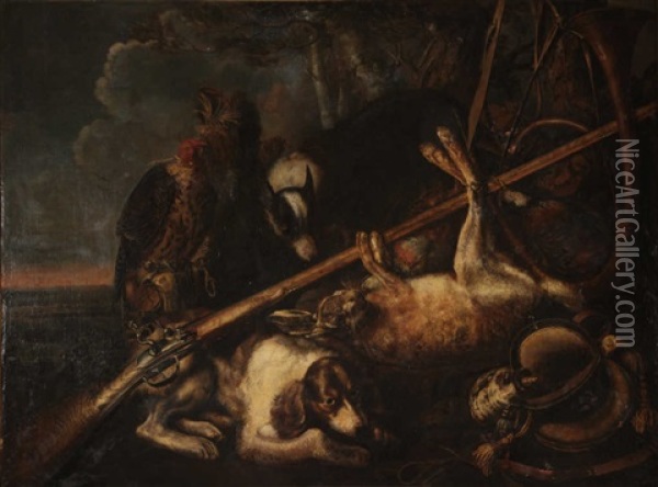 Trophee De Chasse Au Lievre Oil Painting - David de Coninck