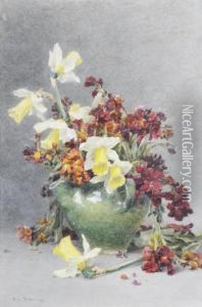 Still Life With Daffodils And Wallflowers Oil Painting - Rose Barton