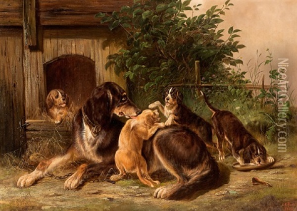 Hundefamilie Oil Painting - Carl Friedrich Ockert