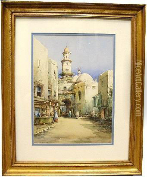 A North African Archway; Arab Street Scene (a Pair) Oil Painting - Cyril Hardy