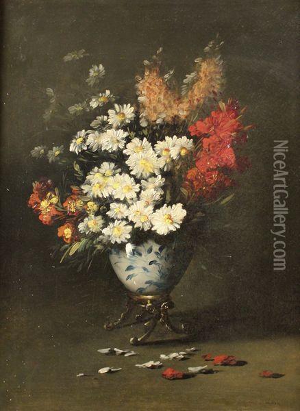 Vase De Fleurs Oil Painting - Germain Theodure Clement Ribot