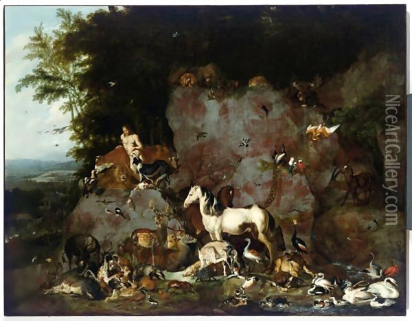 Adam Naming All Animals (Gen. 219-21) Oil Painting - Carl Borromaus Andreas Ruthart