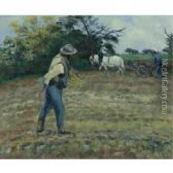 Semeur Et Laboureur, Montfoucault Oil Painting - Camille Pissarro