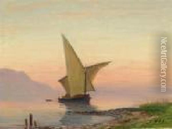 Boat On The Lake Of Geneva Oil Painting - Albert H. Gos