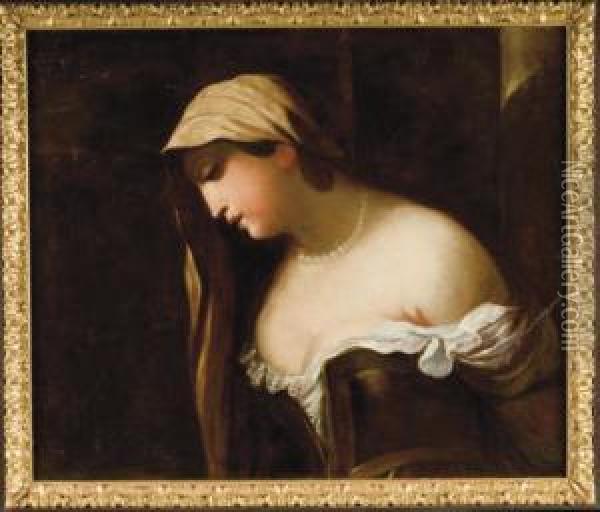 Femme De Profil Oil Painting - Jean-Baptiste Santerre