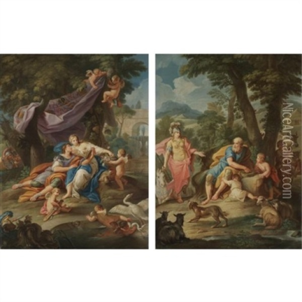 Rinaldo And Armida (+ Erminia And The Shepherds; Pair) Oil Painting - Stefano Pozzi