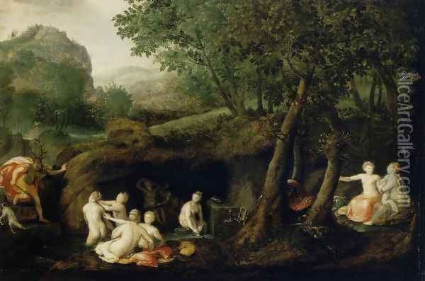 Diana Turns Actaeon into a Stag 1582 Oil Painting - Bernaert de Ryckere